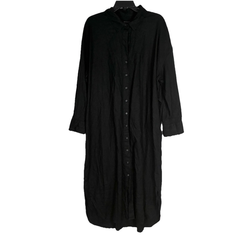 Nwot Banana Republic Dress XXL Plus Size Black Linen Shirt Style Midi
